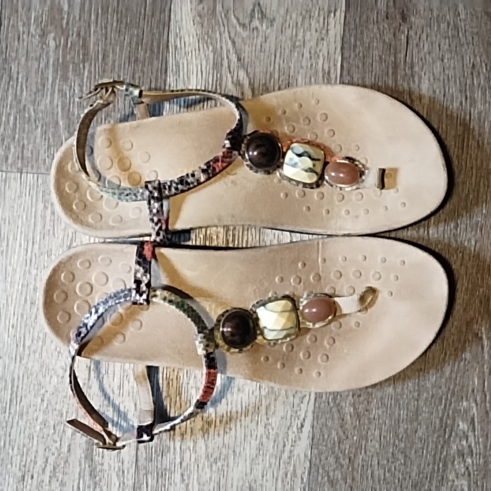 Vionic Sandles Snake Skin Sling Back Multi Colored Stones Size 10 Comfor…